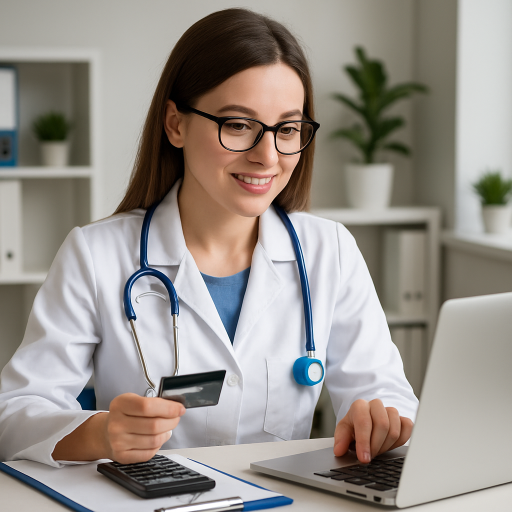 Doctor typing on laptop